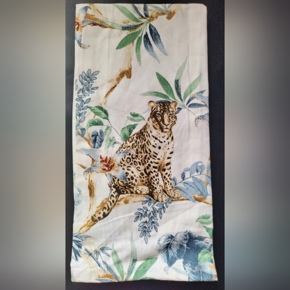 Set of 2 Cotton Kitchen Towels Jungle Leopard Embroidered